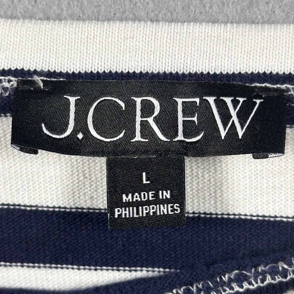 J.Crew Womens L Navy White Striped Boatneck 3/4 Sleeve Knit Top Coastal French - Picture 3 of 9